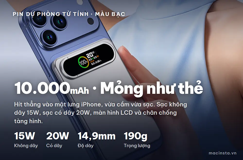 Pin dự phòng không dây từ tính 10000mAh PB27B màu bạc